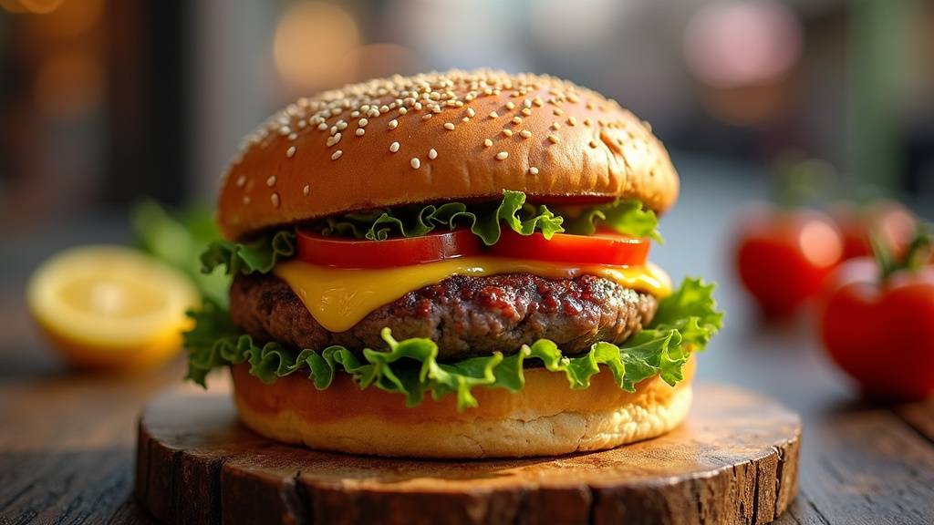 Composition détaillée d'un burger artisanal avec ses différents ingrédients