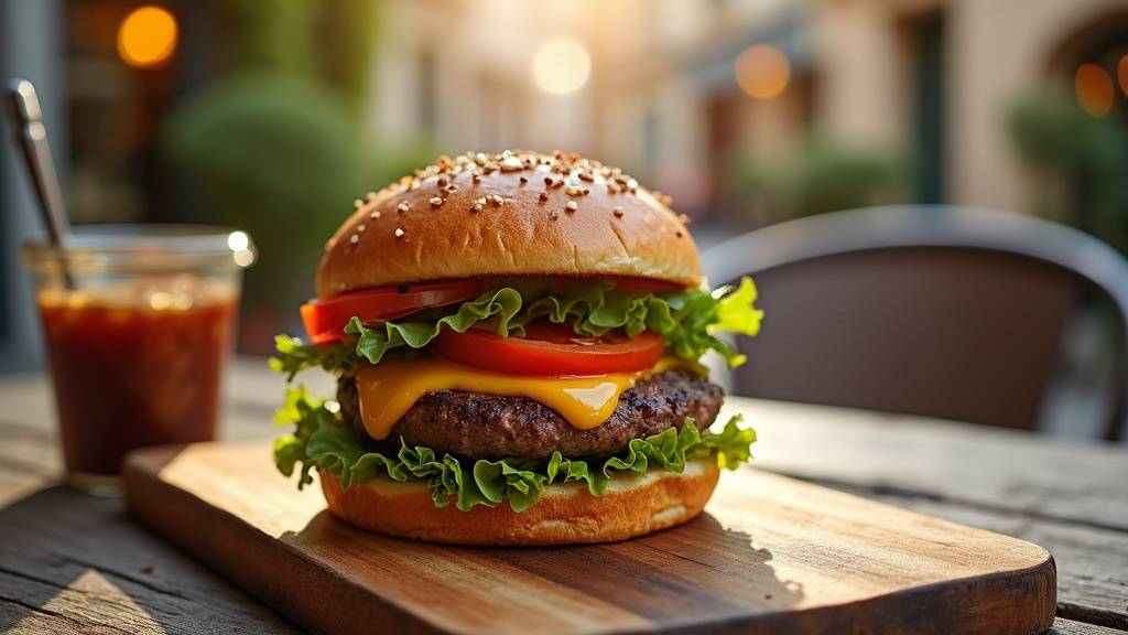 Burger gourmet servi dans un restaurant branché à Lisses