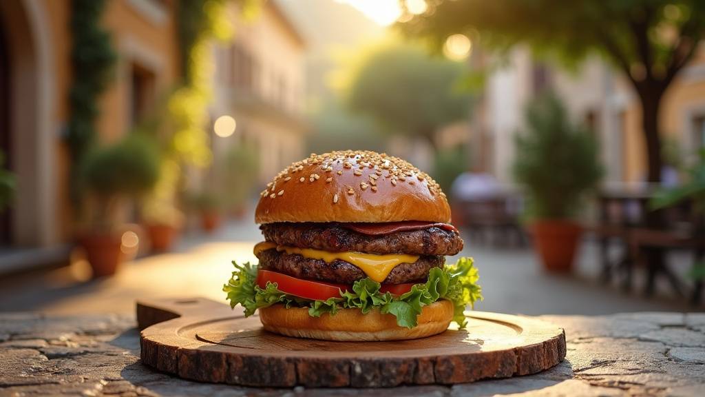 Sélection de burgers artisanaux à Villabé - vue aérienne des plats préparés