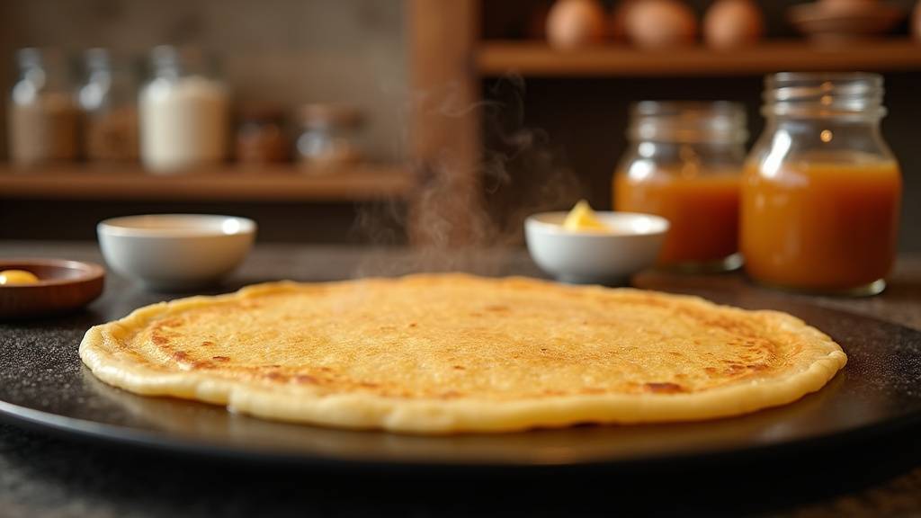 Crêpes maison dorées sur une plaque en fonte