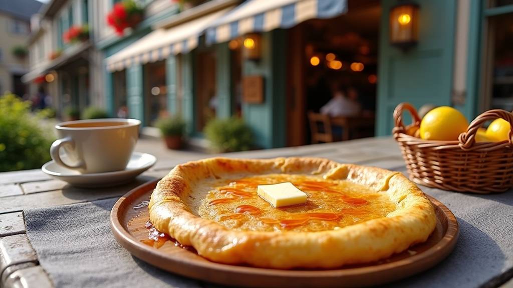 Crêpe sucrée garnie de banane et chocolat servie dans une assiette en céramique artisanale