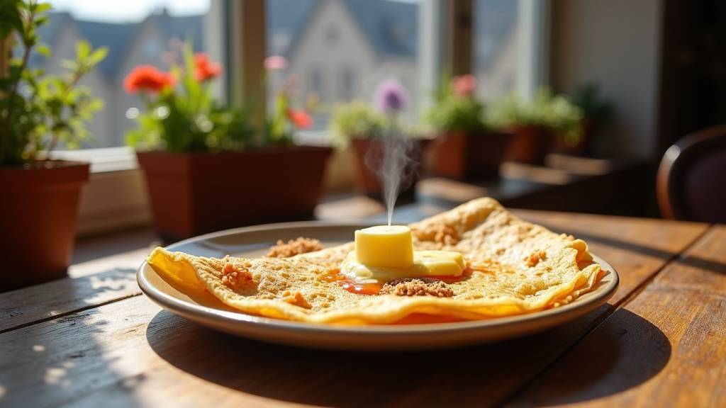 Table de crêperie avec vue sur la cuisine ouverte et les crêpiers en action