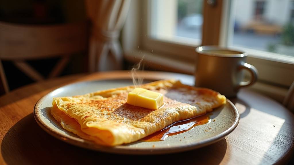 Crêperie accueillante à Mennecy avec des crêpes dorées sur un plateau en bois