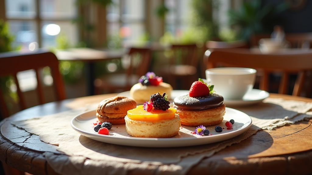Crêperie artisanale avec crêpes sucrées garnies et présentation colorée