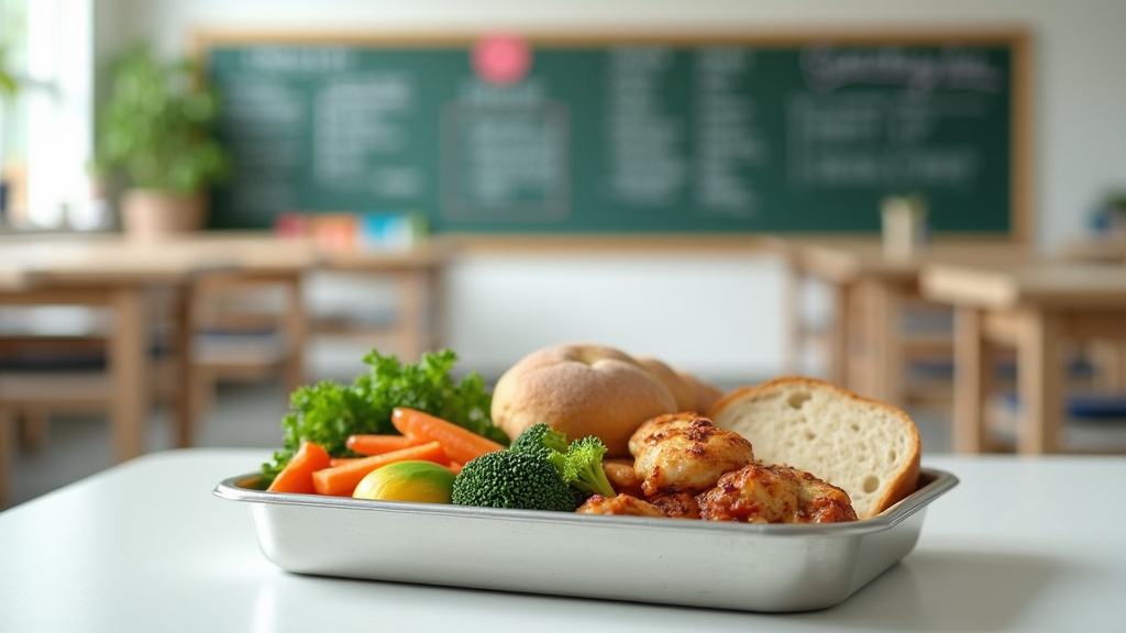 Enfants mangeant des légumes bio dans une cantine scolaire