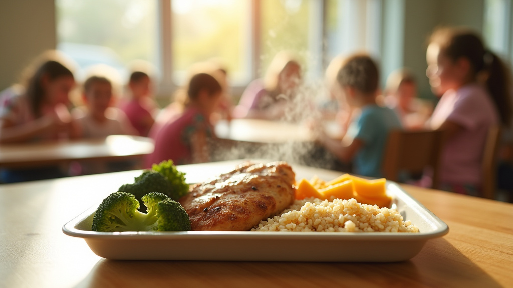 Chef de cuisine préparant des repas pour la restauration scolaire dans une cuisine centrale
