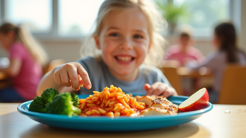 Enfants déjeunant dans une cantine scolaire moderne à Mennecy