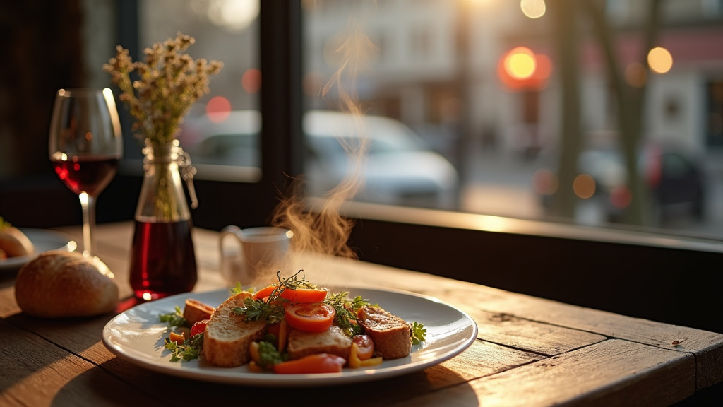 Intérieur d'un restaurant italien à Draveil avec tables en bois et ambiance chaleureuse