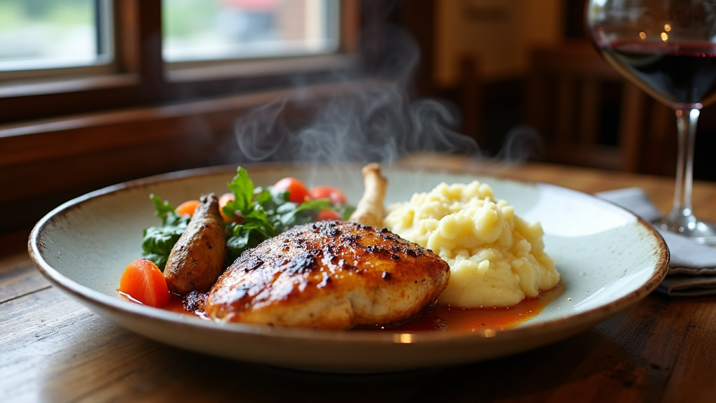 Table dressée avec un menu assiette complet dans un restaurant de Saint-Germain-lès-Corbeil