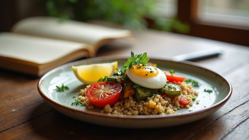 Table dressée avec différents menus assiettes artistiquement présentés