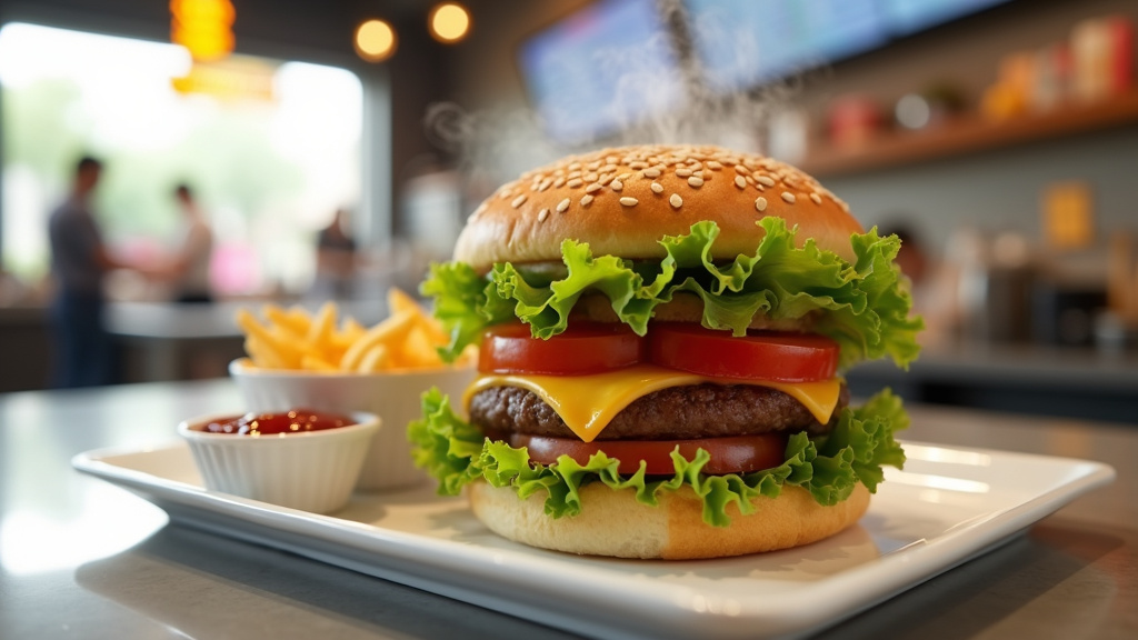 Un chef préparant un burger McDonald's avec des ingrédients frais, symbolisant l'innovation culinaire.
