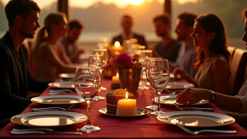 Table de restaurant élégamment décorée pour un anniversaire avec gâteau et bougies