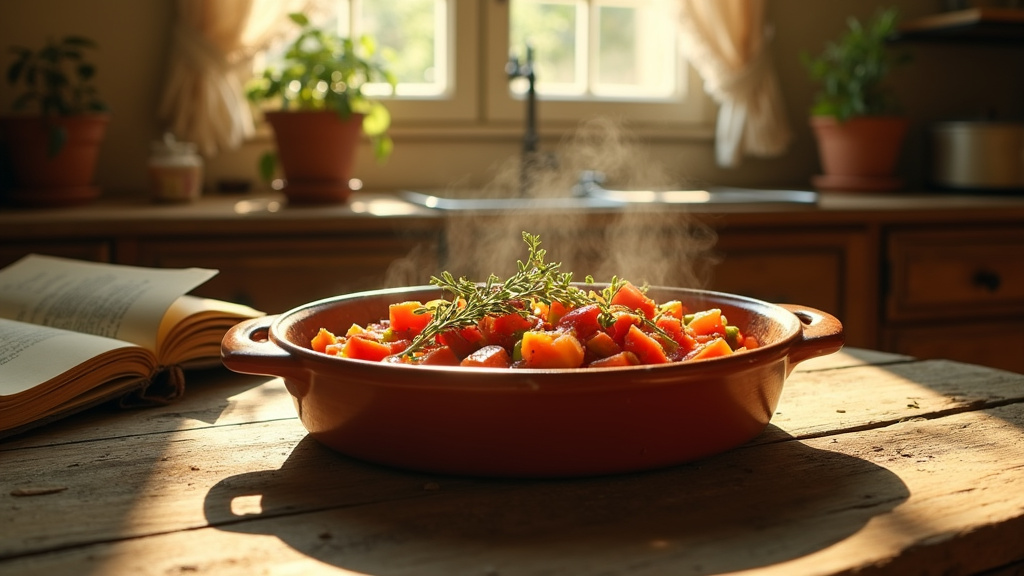 Table dressée avec des plats d'entrée colorés et appétissants de Maria