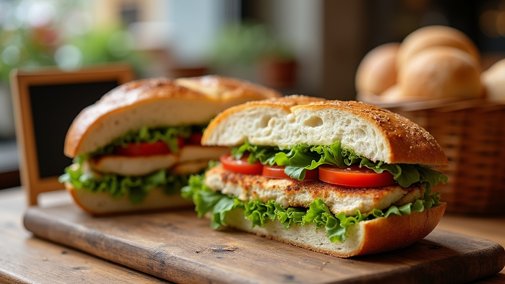 Intérieur d'un restaurant sandwich à Évry avec clients en train de déjeuner et préparer leurs commandes personnalisées