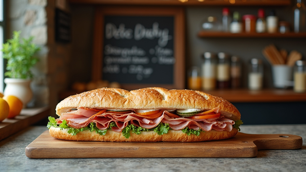 Sélection de sandwiches artisanaux dans une vitrine de restaurant à Tigery