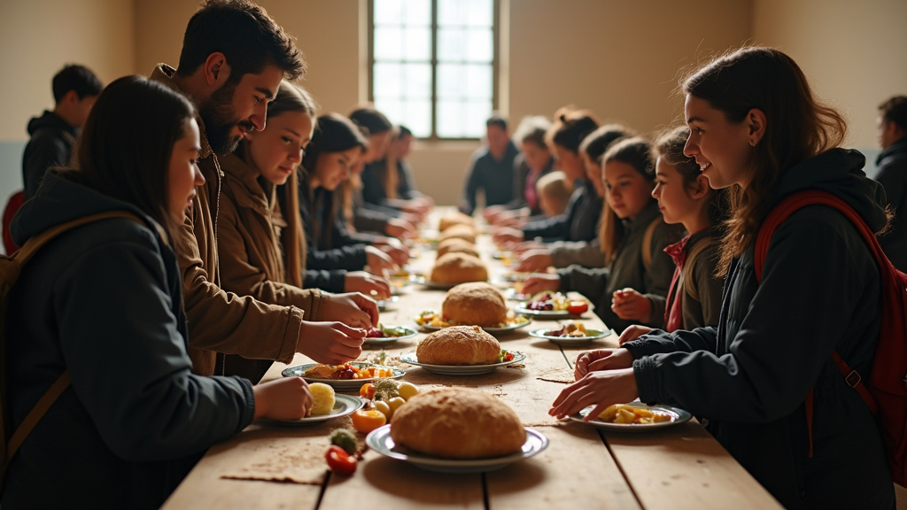 Bénévoles triant des dons alimentaires dans un entrepôt des Restos du Cœur du Rhône