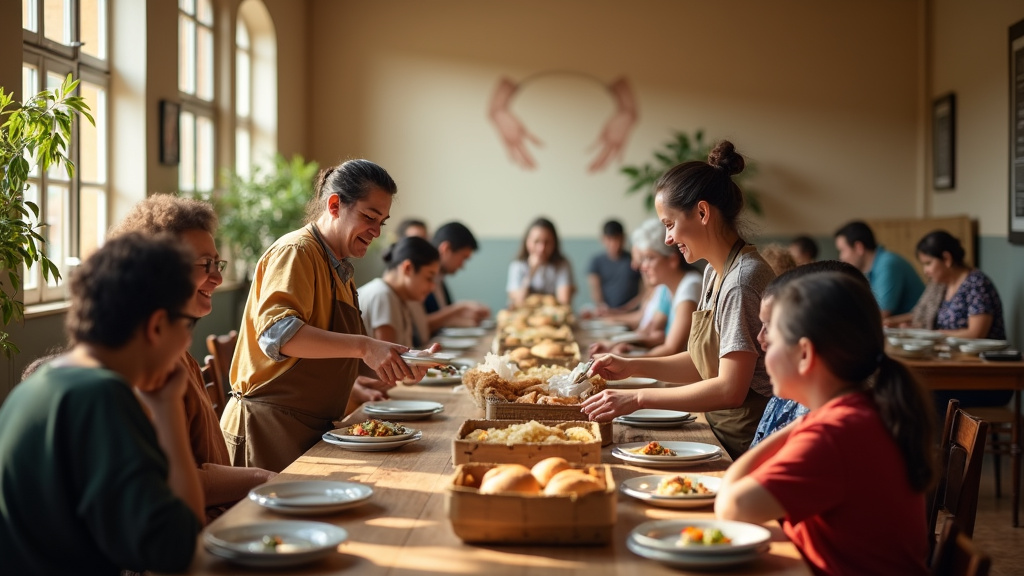 Bénévoles des Restos du Cœur du Rhône en train de distribuer des paniers alimentaires
