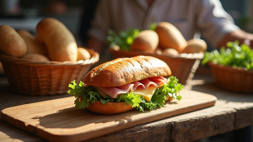 Vitrine de la boulangerie Marie Blachère à Ormoy - pains frais et sandwichs préparés