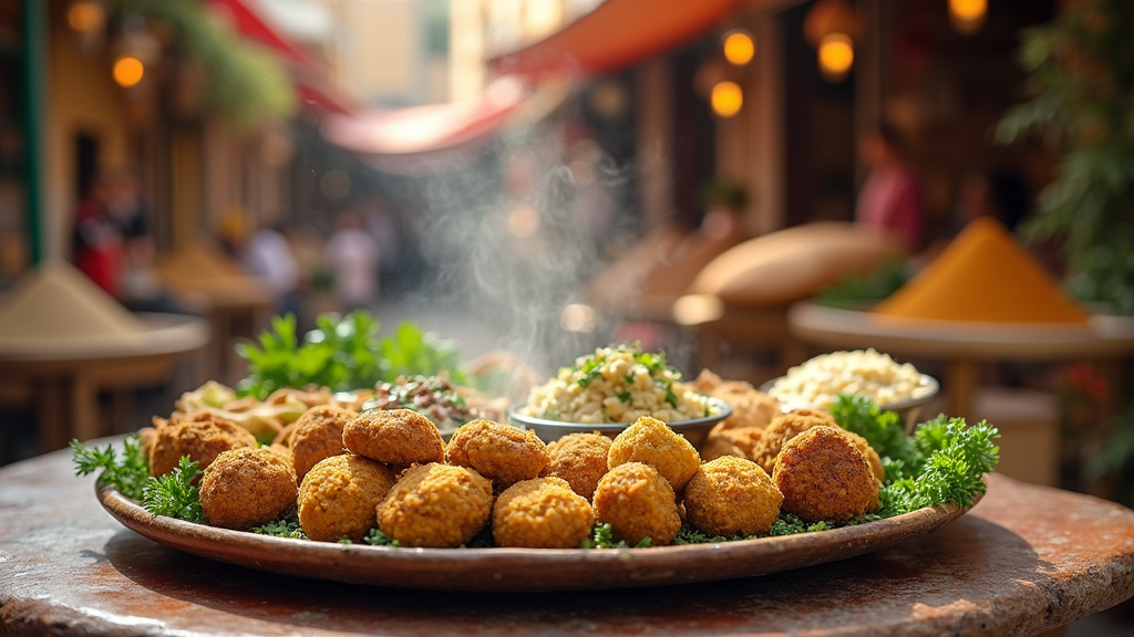 Plats orientaux colorés servis dans des assiettes traditionnelles à Beauchamp