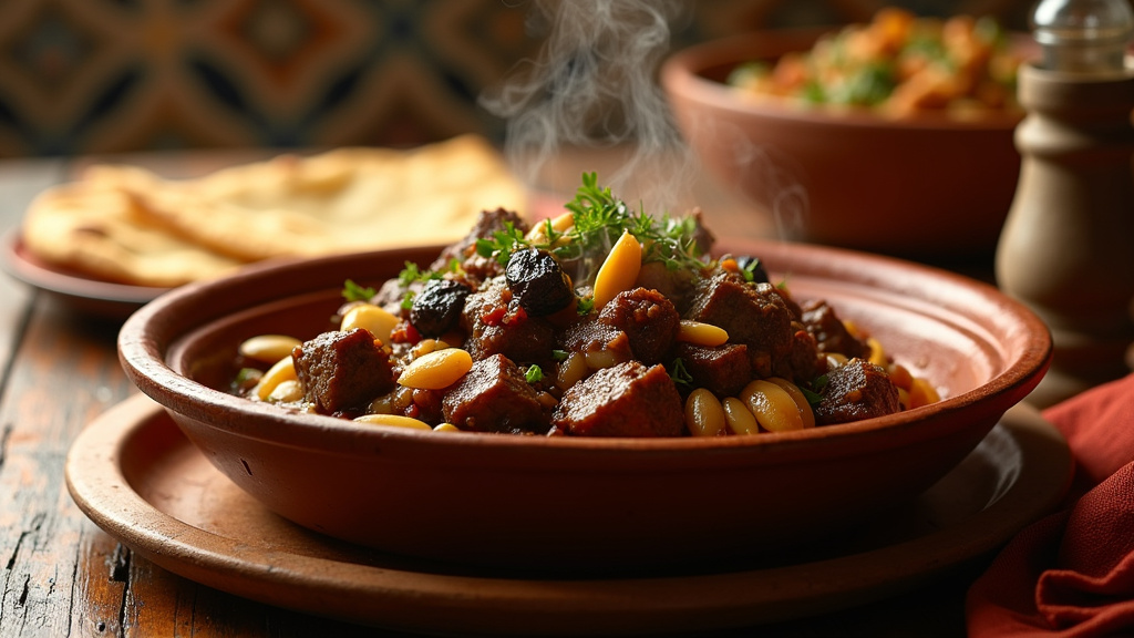 Plats traditionnels marocains servis dans des assiettes en terre cuite