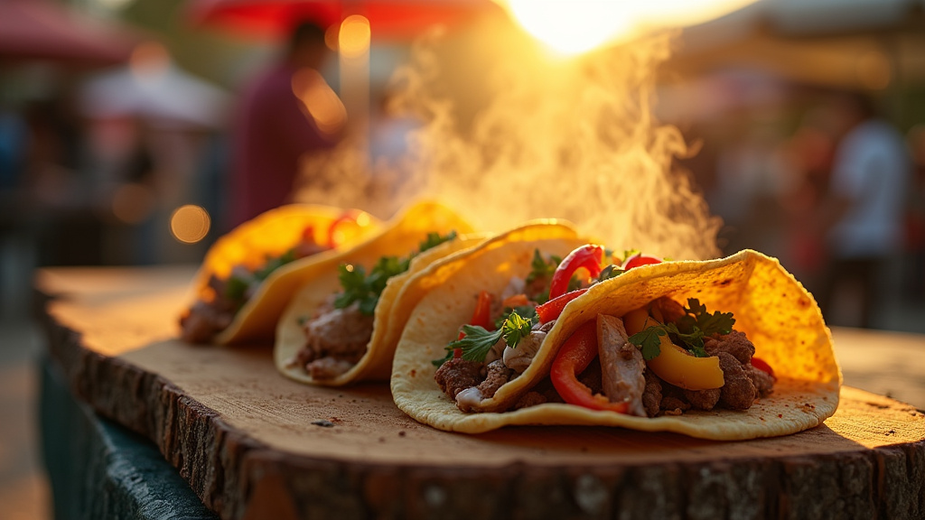 Tacos mexicain authentique avec viande grillée, oignons et coriandre
