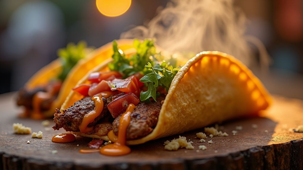 Tacos français traditionnel avec viande, frites et fromage fondu dans un pain allongé